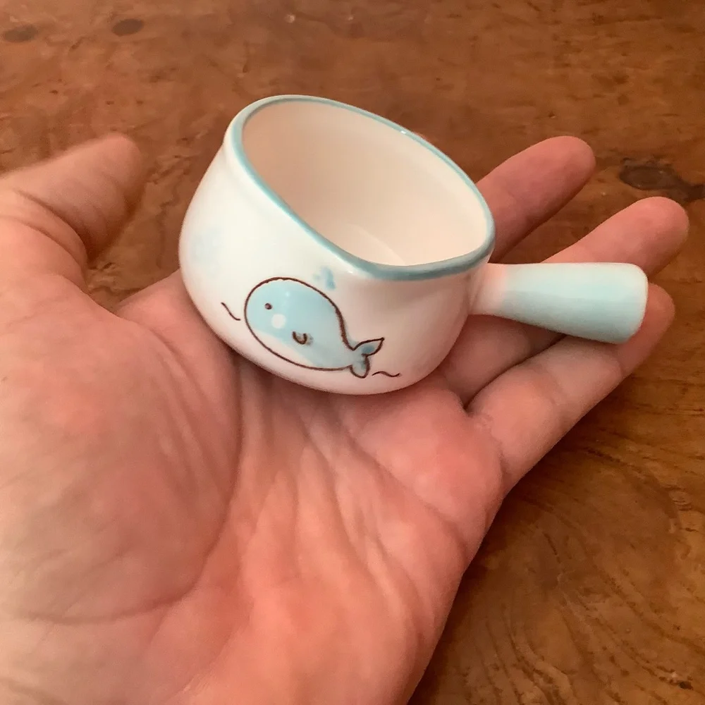 Ceramic Miniature Individual Milk Creamers Syrup 2oz Whale Light Blue Handle